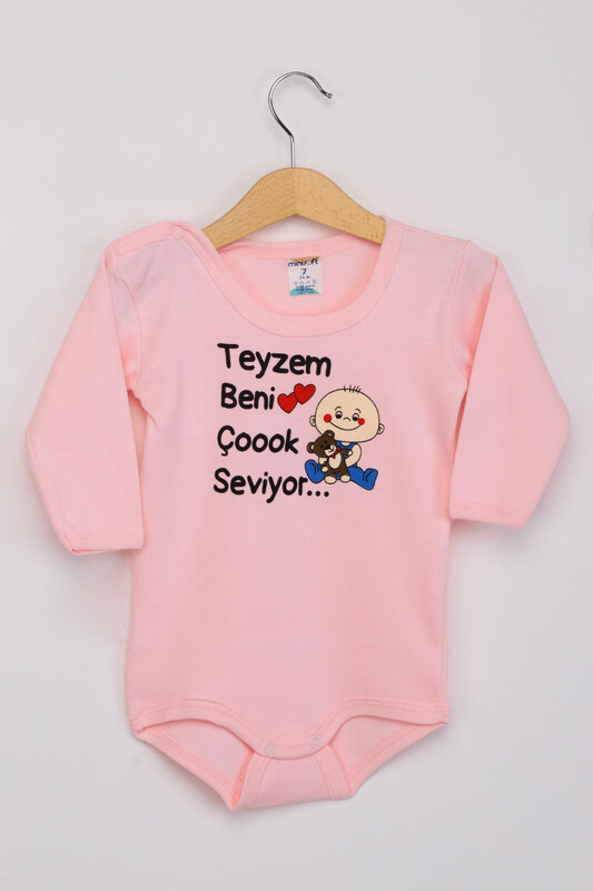 MİNİSOFT - Teyzem Beni Çok Seviyor Kız Bebek Uzun Kollu Zıbın | Pudra