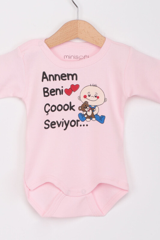 Annem Beni Çok Seviyor Uzun Kollu Zıbın | Pembe - Thumbnail