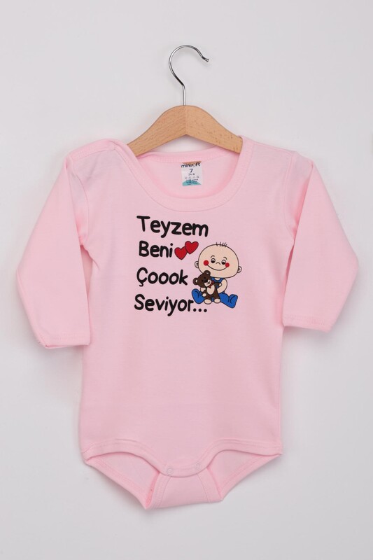 MİNİSOFT - Teyzem Beni Çok Seviyor Kız Bebek Uzun Kollu Zıbın | Pembe