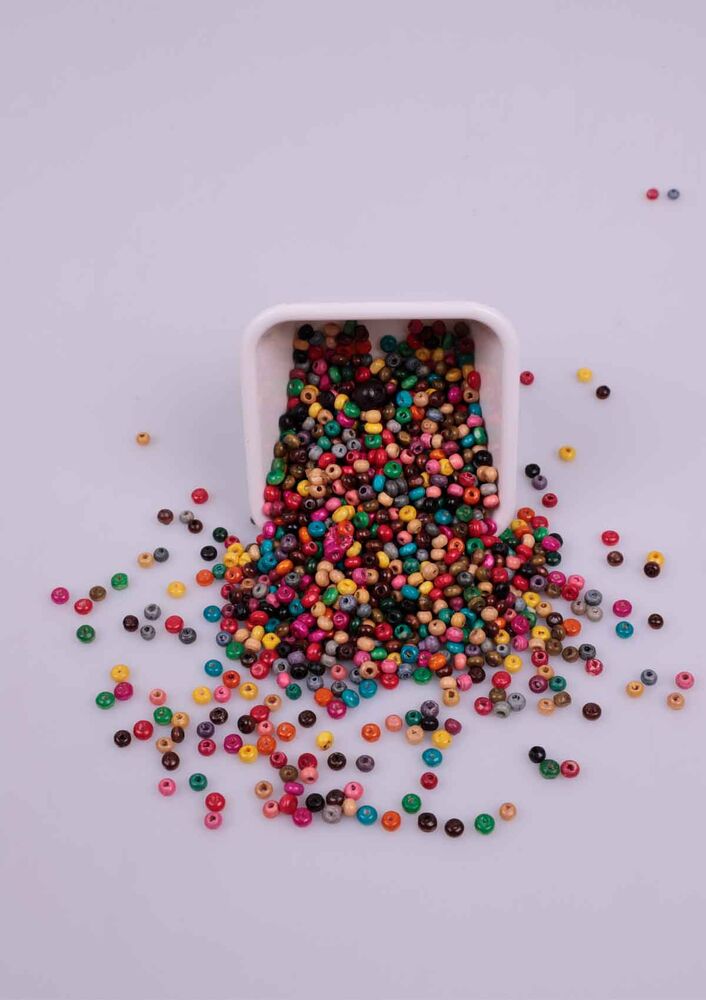 Karışık Renkli Tahta Boncuk 50 Gram 4 mm