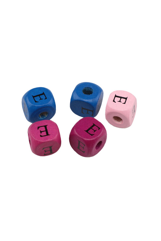 SİMİSSO - Renkli Ahşap Harf Boncuk 5'li 10 mm E