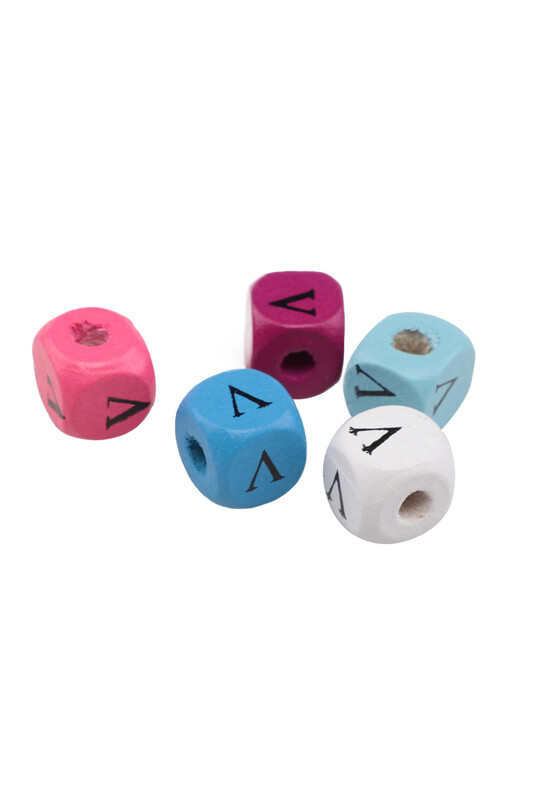 SİMİSSO - Renkli Ahşap Harf Boncuk 5'li 10 mm V
