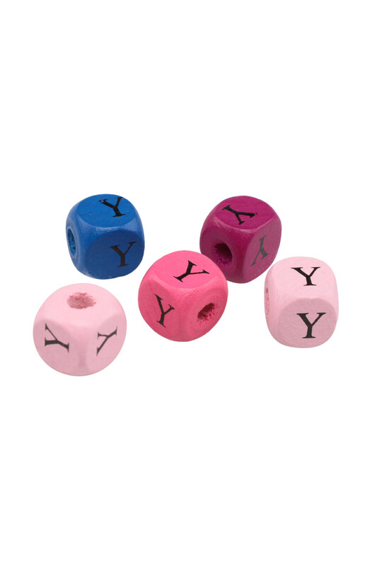 SİMİSSO - Renkli Ahşap Harf Boncuk 5'li 10 mm Y