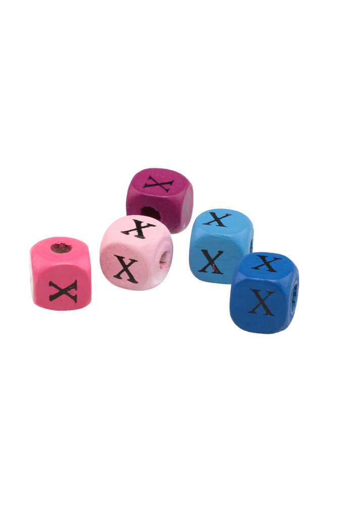 Renkli Ahşap Harf Boncuk 5'li 10 mm X