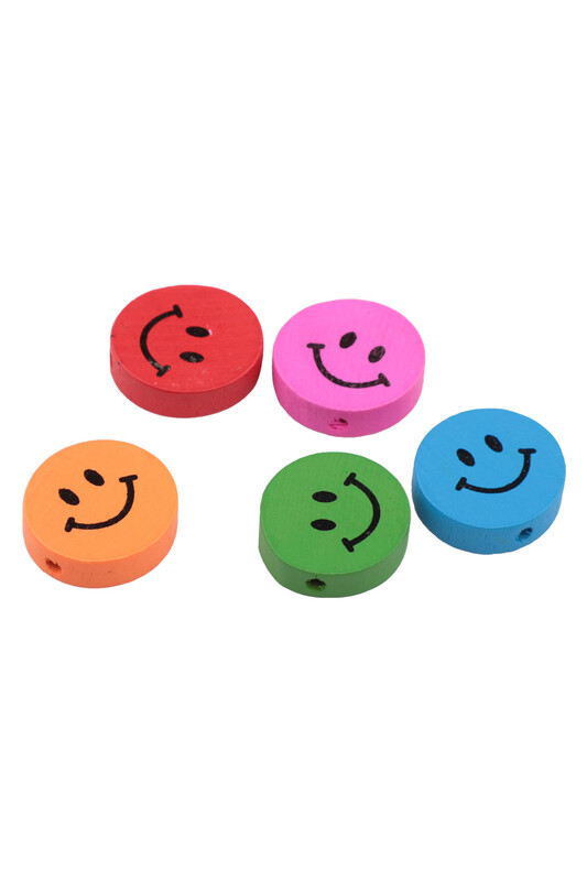 SİMİSSO - Gülen Emoji Ahşap Boncuk 5 li
