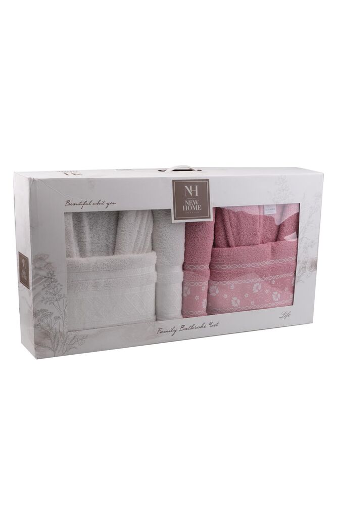NewHome Aile Bornoz Seti 1167 | Beyaz Pembe