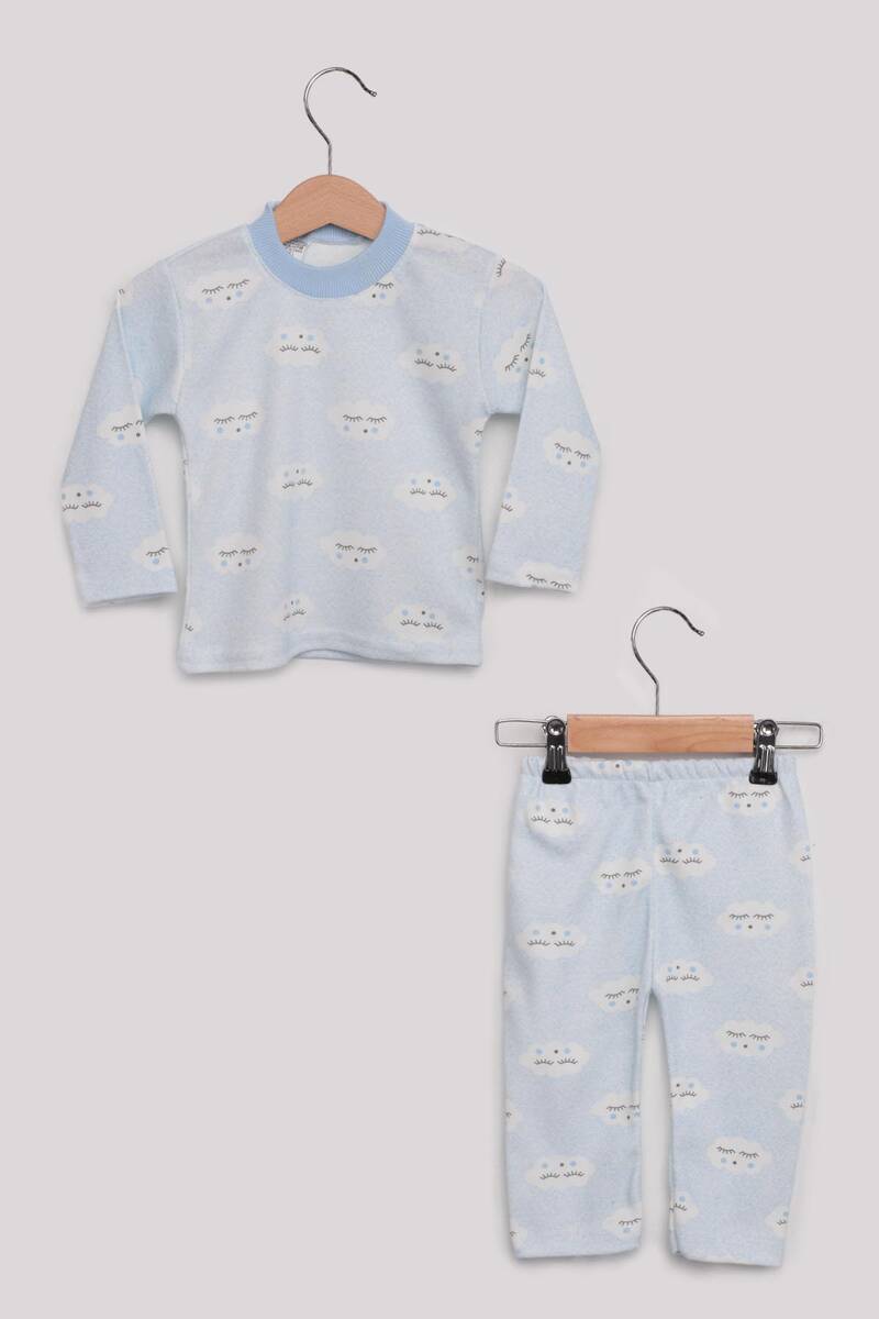 Bulut Desenli Bebek Pijama Takımı | Mavi