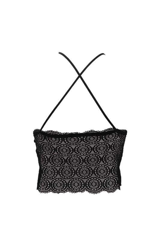Mavi Crossed Strappy Guipure Torsolette | Black - Thumbnail