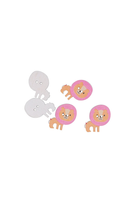 SİMİSSO - Dog Printed Wooden Button 5 Pieces | Pink