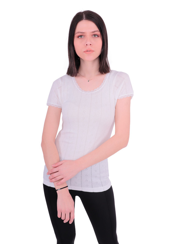 İlke Jacquard Undershirt 222 | Ecru - Thumbnail