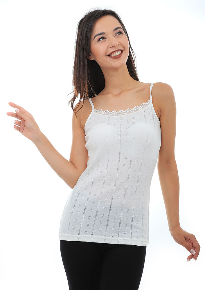 Tutku Jacquared Strappy Woman Undershirt 200 | Ecru