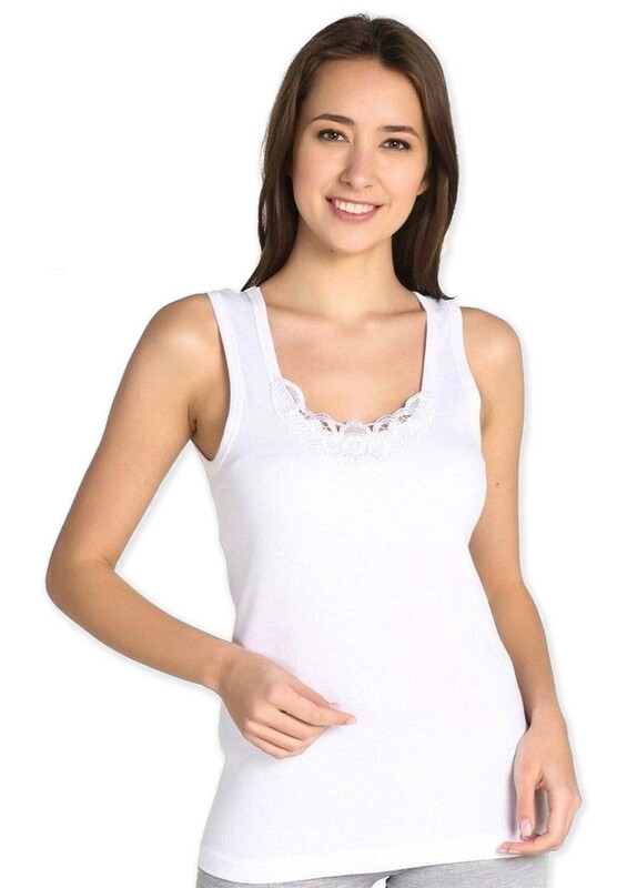 TUTKU - Tutku Ribana Thick Strappy Guipure Woman Undershirt 140 | White