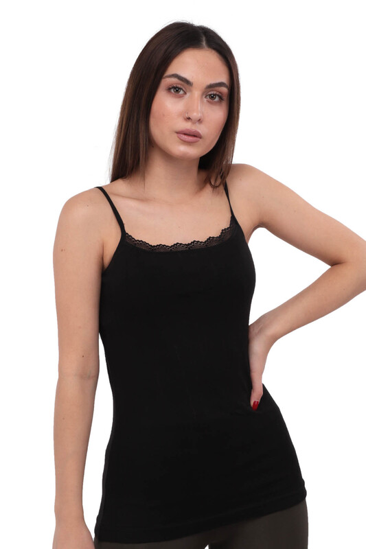 Tutku Jacquard Strappy Woman Undershirt 200 | Black - Thumbnail