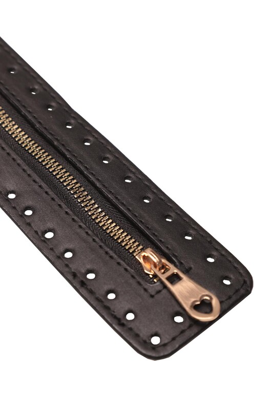 Fermuarlı Deri Çanta Ağzı | Siyah - Thumbnail