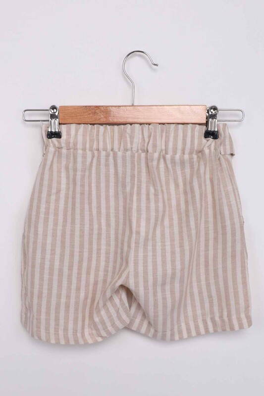 Girl Stripped Linen Shorts 111 | Beige - Thumbnail