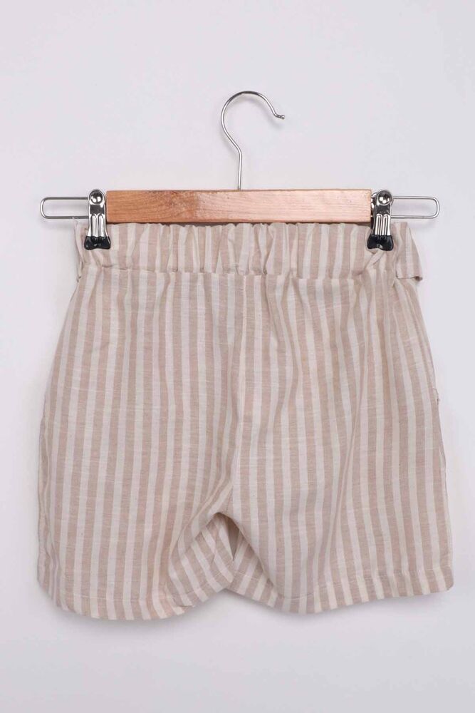 Girl Stripped Linen Shorts 111 | Beige