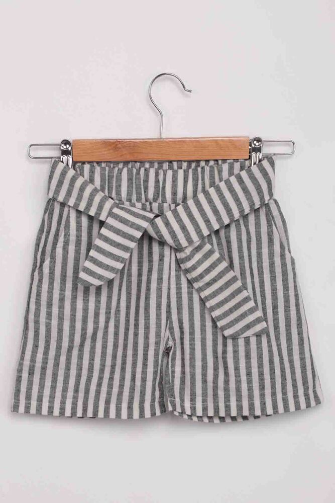 Girl Stripped Linen Shorts 111 | Black