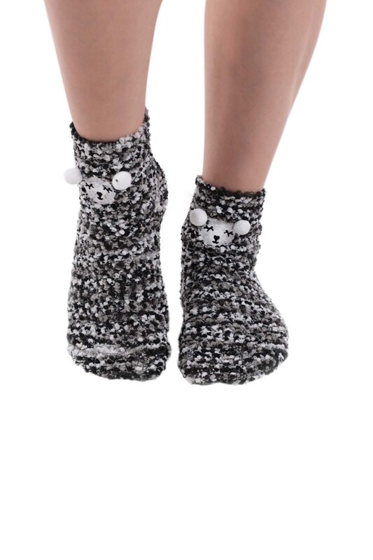 Sahab Woman Teddy Printed Plush Bootie 48900 | Black - Thumbnail