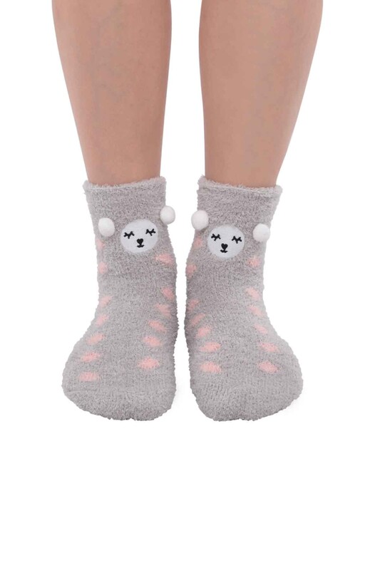 Teddy Printed Woman Plush Socks 47100 | Gray - Thumbnail