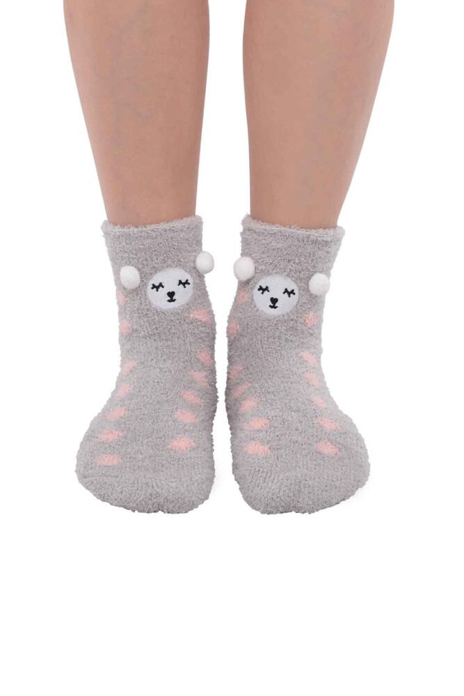 Teddy Printed Woman Plush Socks 47100 | Gray