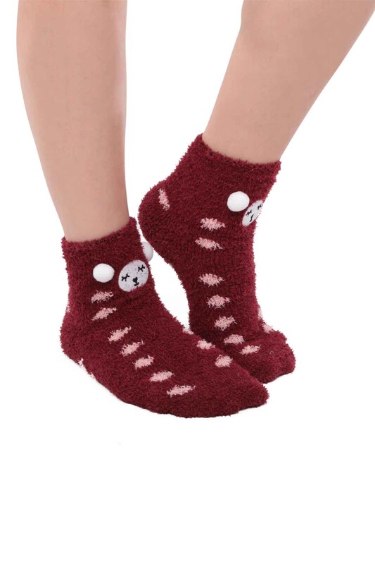 Teddy Printed Woman Plush Socks 47100 | Bordeaux - Thumbnail