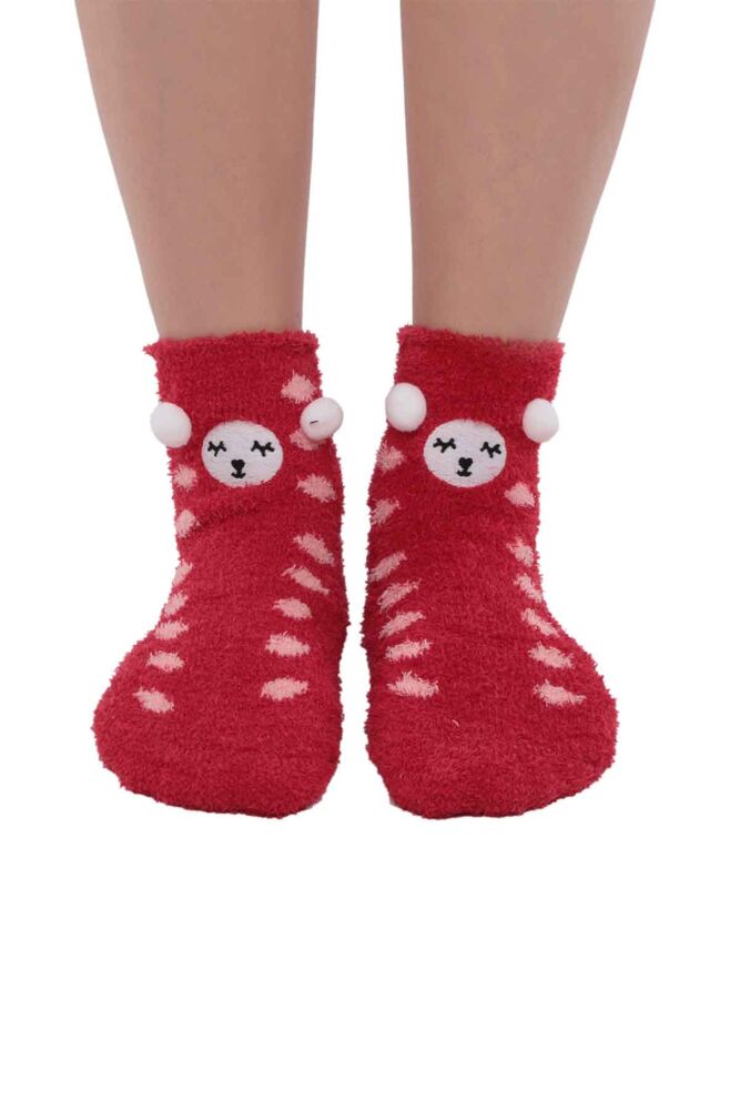 Teddy Printed Woman Plush Socks 47100 | Red