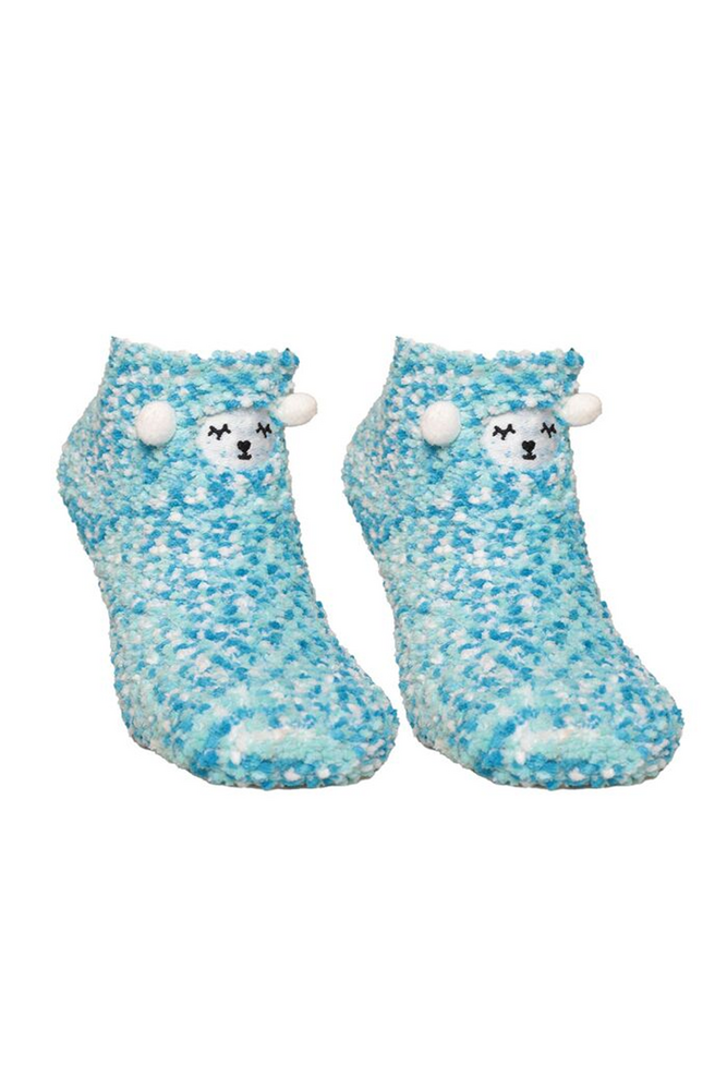 Sahab Woman Teddy Printed Plush Socks 48900 | Blue