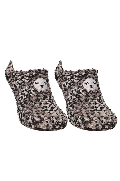 SAHAB - Sahab Woman Teddy Printed Plush Socks 48950 | Black