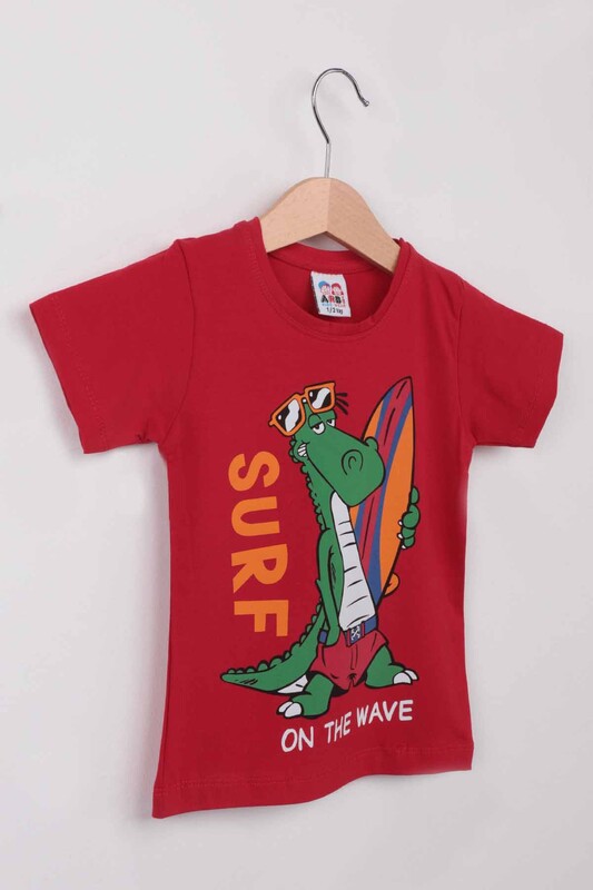 Dinazor Baskılı Erkek Çocuk Tshirt | Kırmızı - Thumbnail
