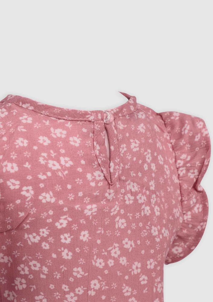 ALG Ruffle Detailed Flower Printed Girl Dress | Powder