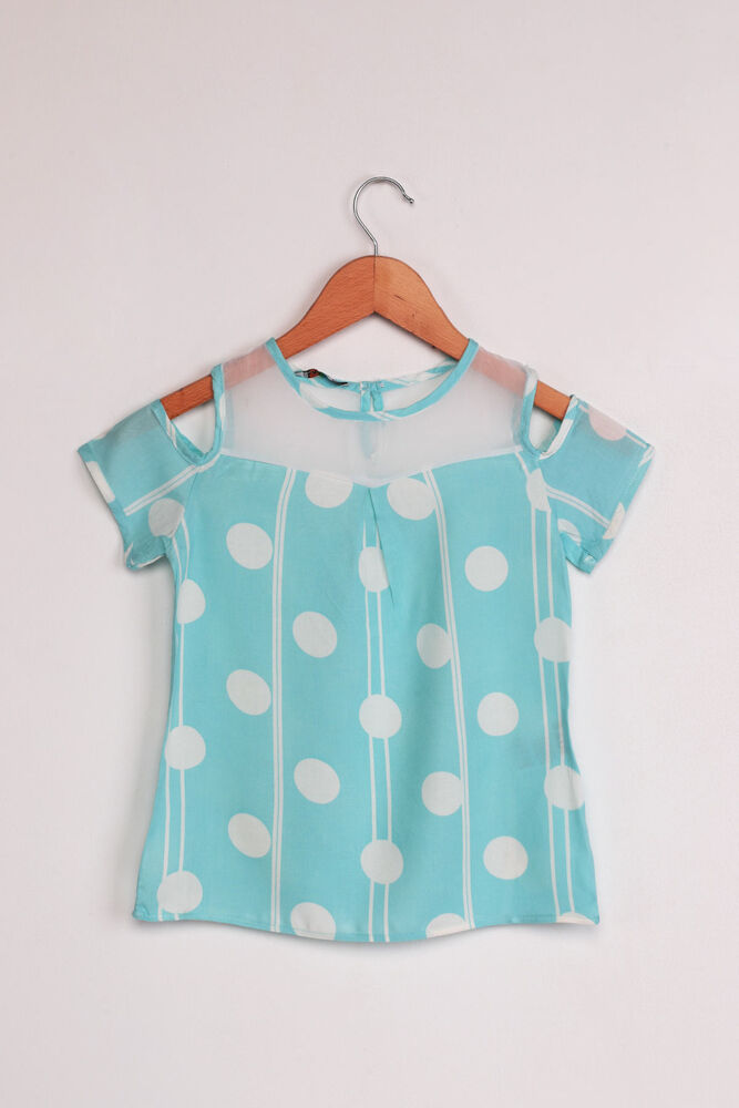 ALG Omzu Shoulder Detailed Spotted Girl Dress | Baby Blue