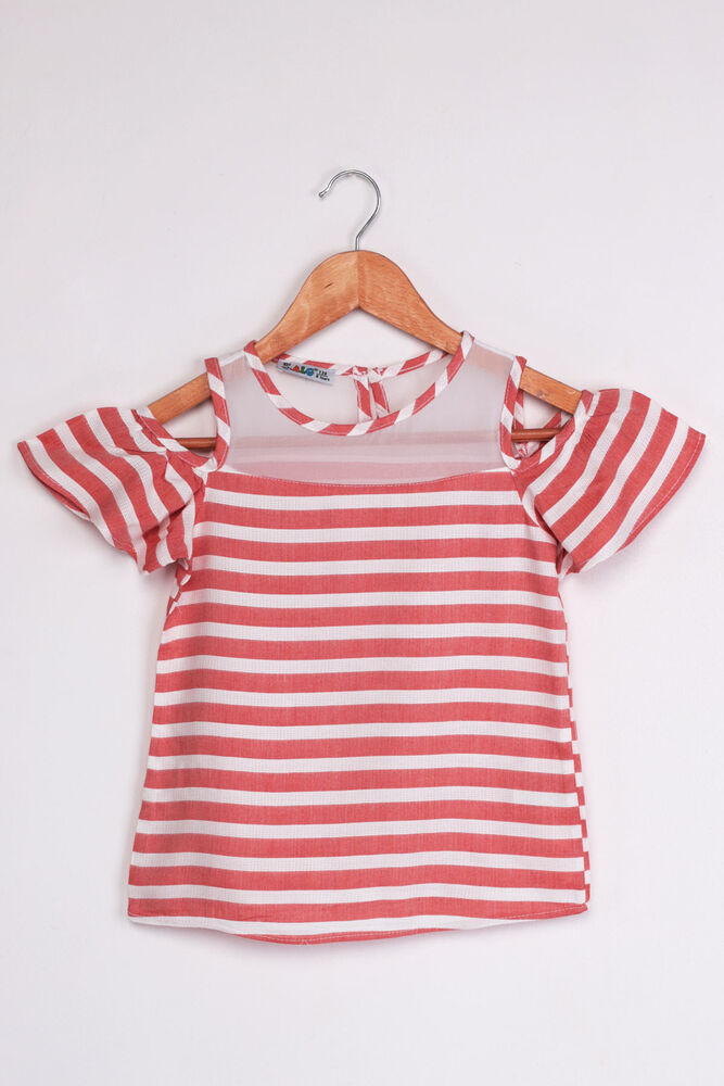 ALG Shoulder Detailed Stripped Girl Dress | Tile Red