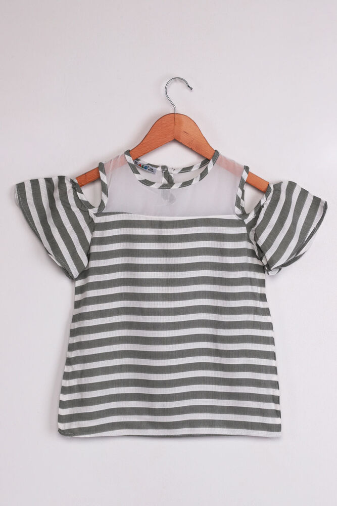 ALG Shoulder Detailed Stripped Girl Dress | Khaki