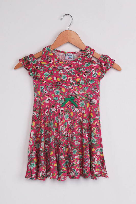 SİMİSSO - Shoulder Detailed Flower Printed Girl Dress | Fuschia