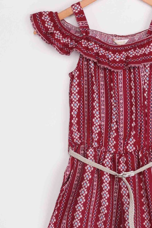 Madonna Neck Girl Short Jumpsuit | Red - Thumbnail