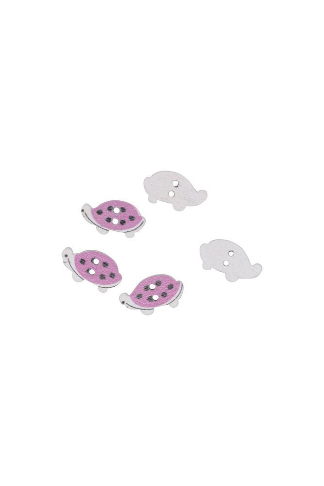 Kaplumbağa Baskılı Ahşap Düğme 5 li | Pembe