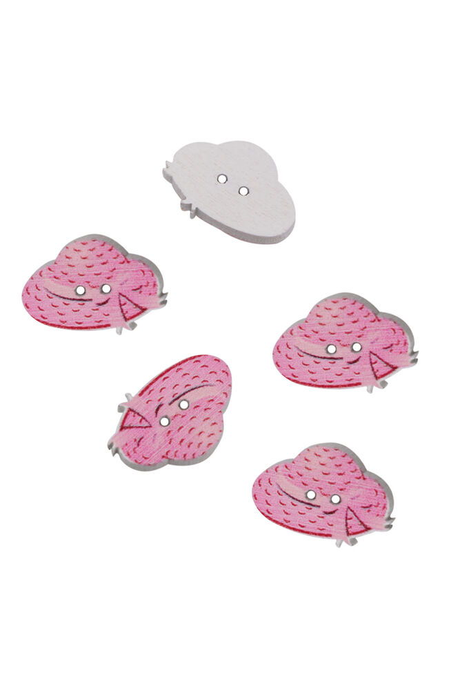 Şapka Baskılı Ahşap Düğme 5li Pembe