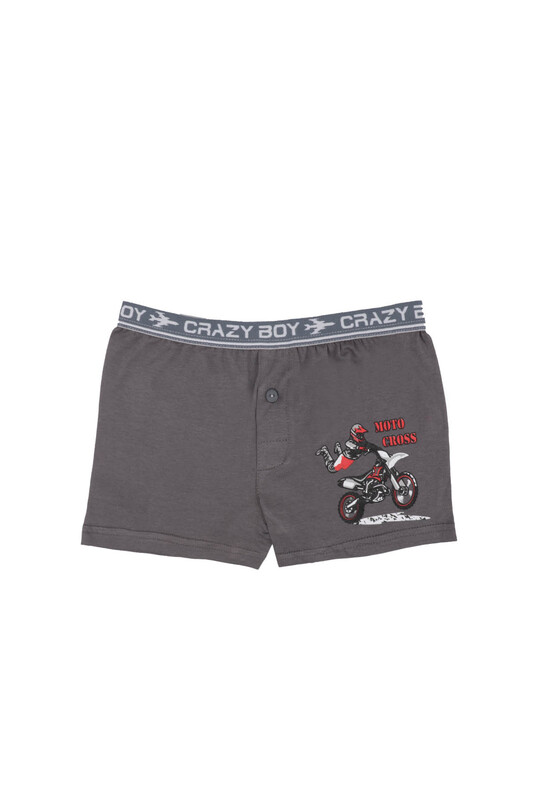 TUTKU - Tutku Motor Baskılı Elastan Erkek Çocuk Boxer 253 | Füme