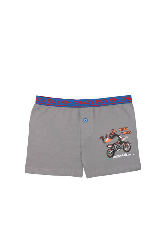 TUTKU - Tutku Motor Baskılı Elastan Erkek Çocuk Boxer 253 | Gri