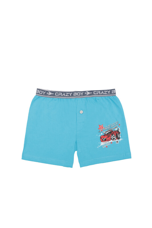 TUTKU - Tutku Araba Baskılı Elastan Erkek Çocuk Boxer 253 | Mavi