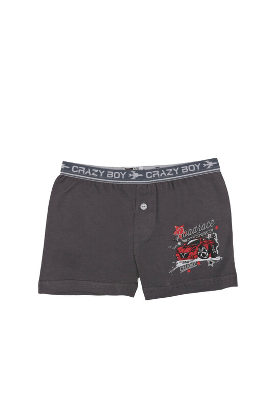 TUTKU - Tutku Araba Baskılı Elastan Erkek Çocuk Boxer 253 | Füme
