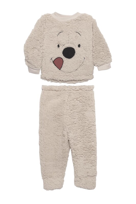 SİMİSSO - Ayıcık Baskılı Peluş Çocuk Pijama Takımı | Bej