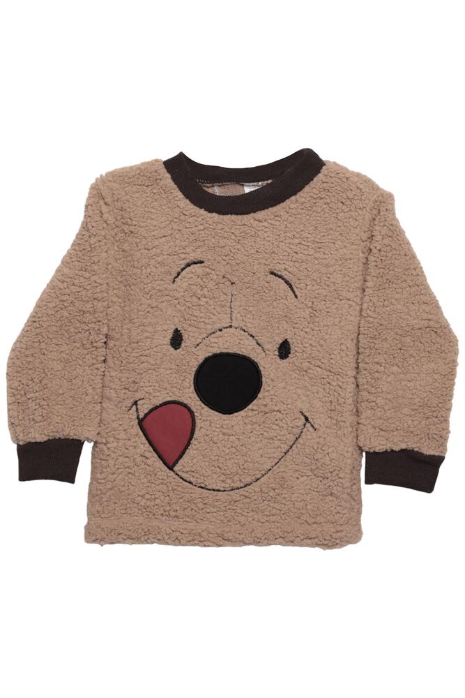Ayıcık Baskılı Peluş Çocuk Pijama Takımı | Kahve