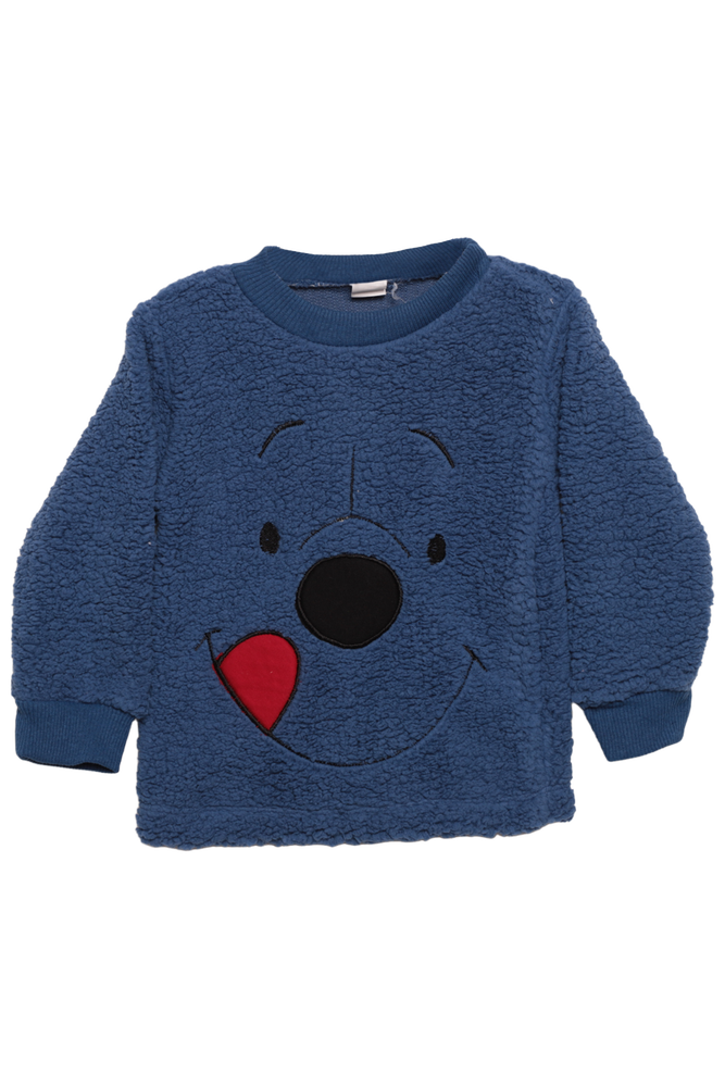 Ayıcık Baskılı Peluş Çocuk Pijama Takımı | Mavi