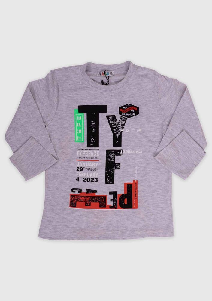 ALG Baskılı Uzun Kollu Erkek Çocuk Sweat 003 | Açık Gri