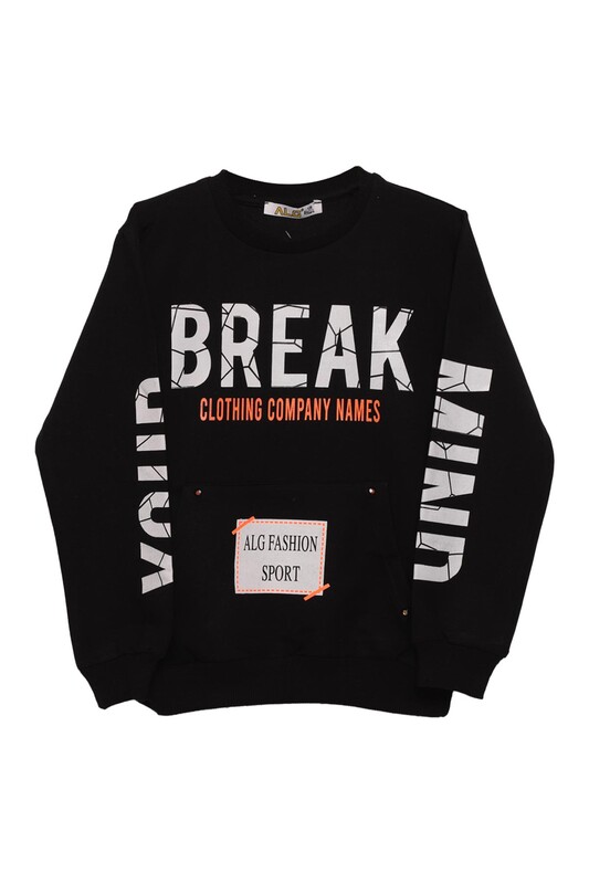 ALG - Break Yazılı Erkek Çocuk Sweatshirt | Siyah