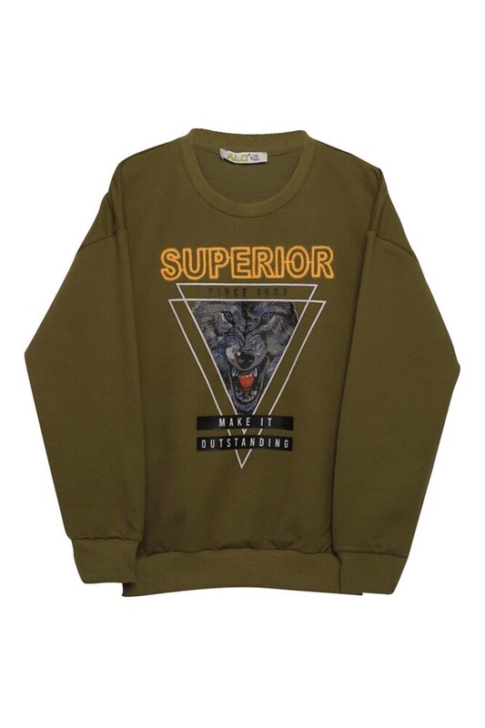 ALG - Kurt Baskılı Erkek Çocuk Sweatshirt | Haki