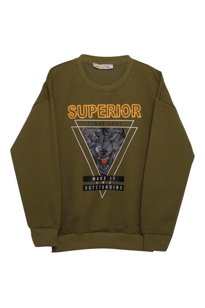 Kurt Baskılı Erkek Çocuk Sweatshirt | Haki