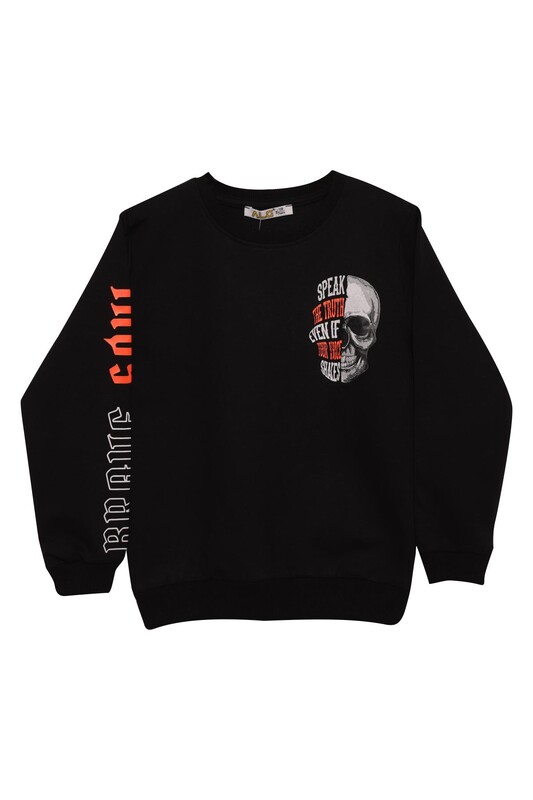 ALG - Kurukafa Baskılı Erkek Çocuk Sweatshirt | Siyah