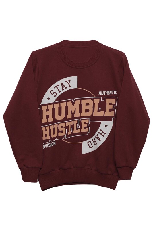 KIRMIZI - Yazı Baskılı Erkek Çocuk Sweatshirt 0025 | Bordo